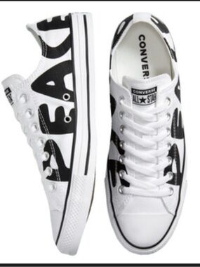 Unisex chuck Taylor Converse White Low-Top Sneakers with Black 'PEACE' Graphic